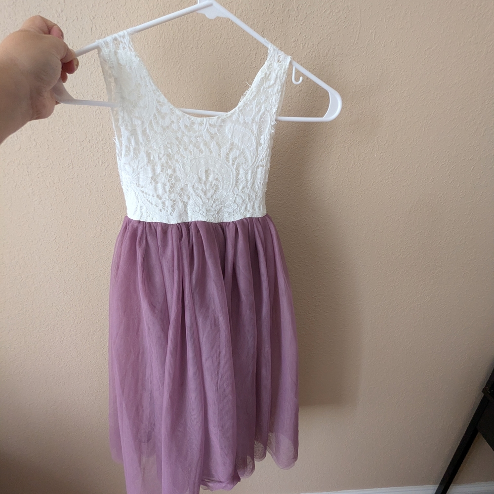Elegant White and Purple Kids Dress